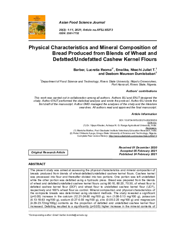 (PDF) Physical Characteristics and Mineral Composition of Bread ...
