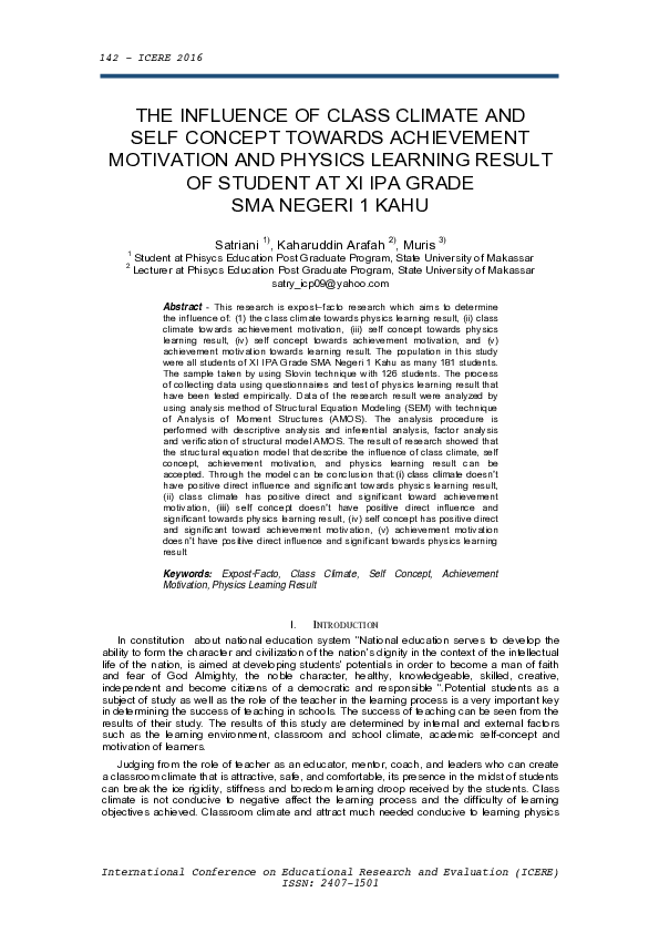 (PDF) The Influence of Class Climate and Self Concept Towards ...