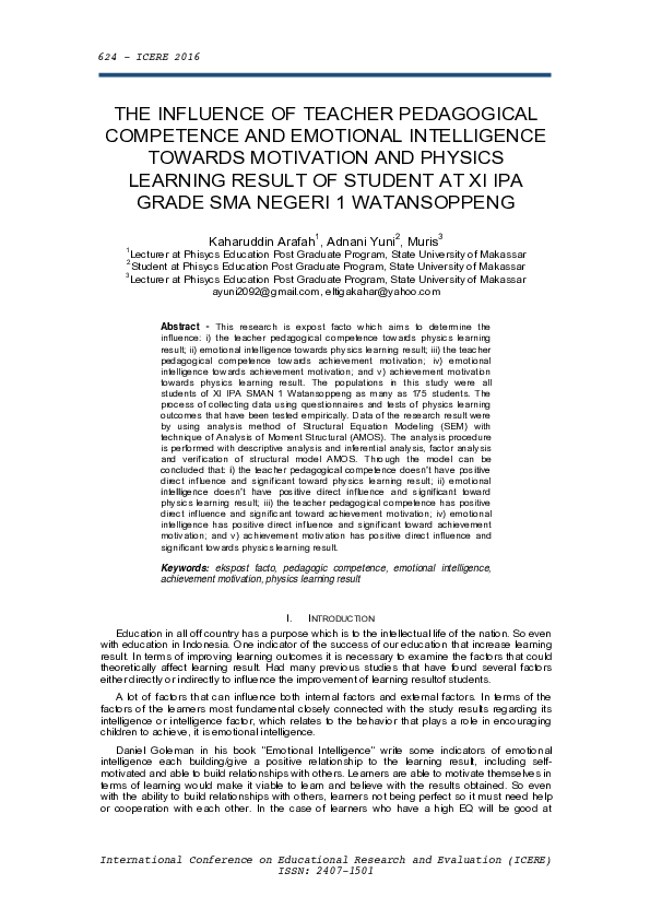 (PDF) The Influence of Teacher Pedagogical Competence and Emotional ...