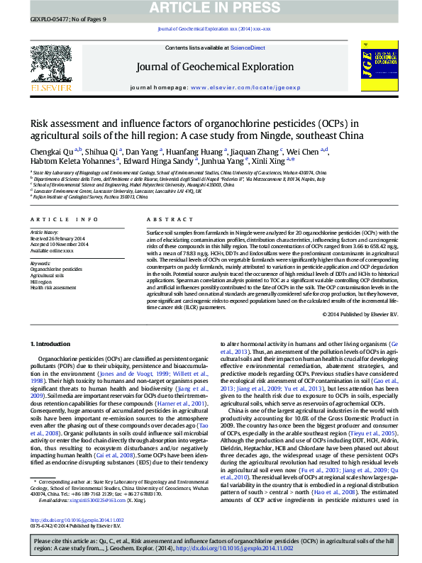 (PDF) Risk assessment and influence factors of organochlorine ...
