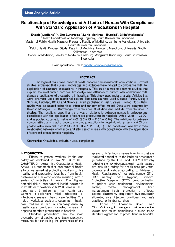 (PDF) Relationship of Knowledge and Attitude of Nurses With Compliance ...