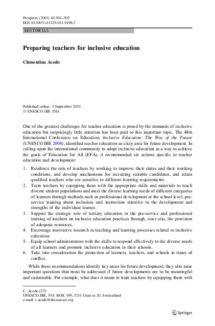 (PDF) Preparing teachers for inclusive education