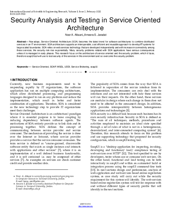 (PDF) Security Analysis and Testing in Service Oriented Architecture