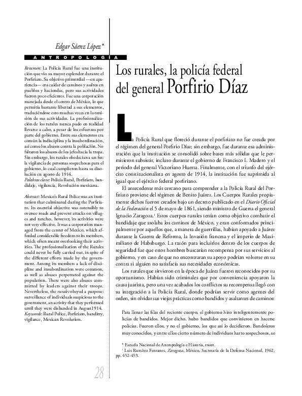 (PDF) Los rurales, la policía federal del general Porfirio Díaz | Edgar ...