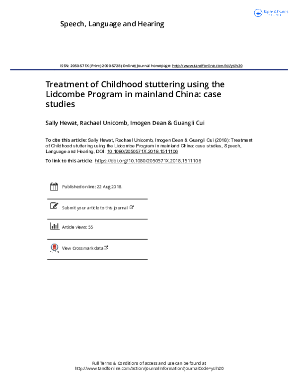 (PDF) Treatment of Childhood stuttering using the Lidcombe Program in ...
