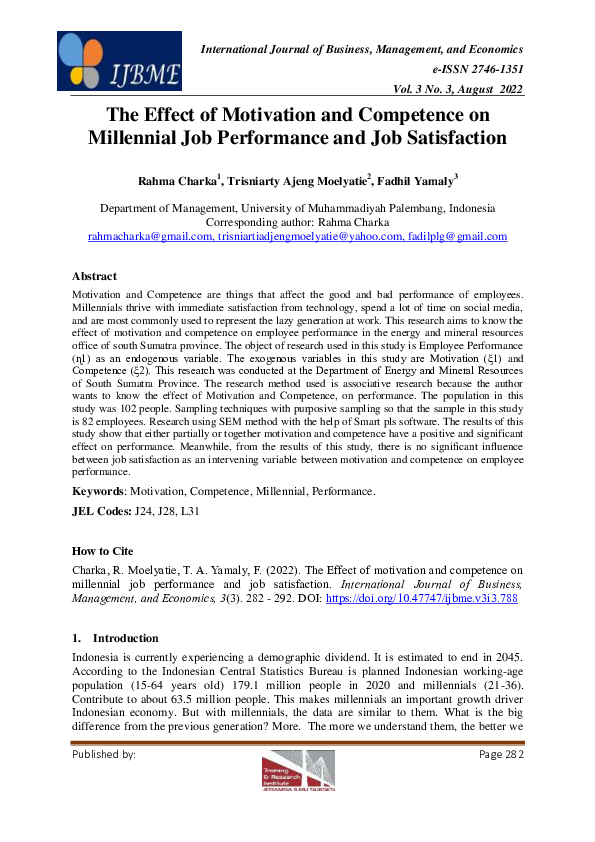 (PDF) Effect of Motivation and Competence on Millennial Job Performance ...