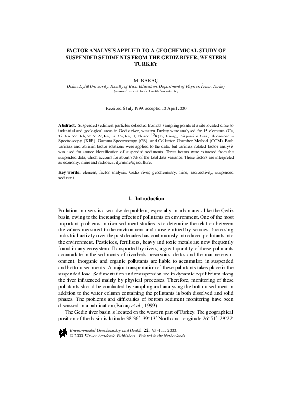  PDF Factor Analysis Applied To A Geochemical Study Of Suspended 