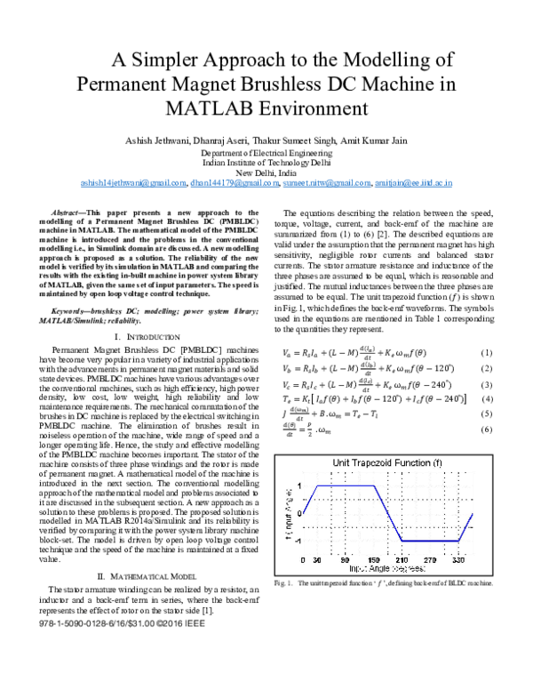 (PDF) A simpler approach to the modelling of Permanent Magnet Brushless ...
