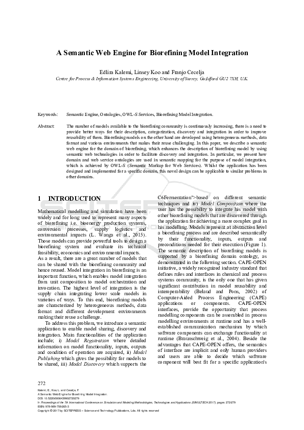 (PDF) A Semantic Web Engine for Biorefining Model Integration