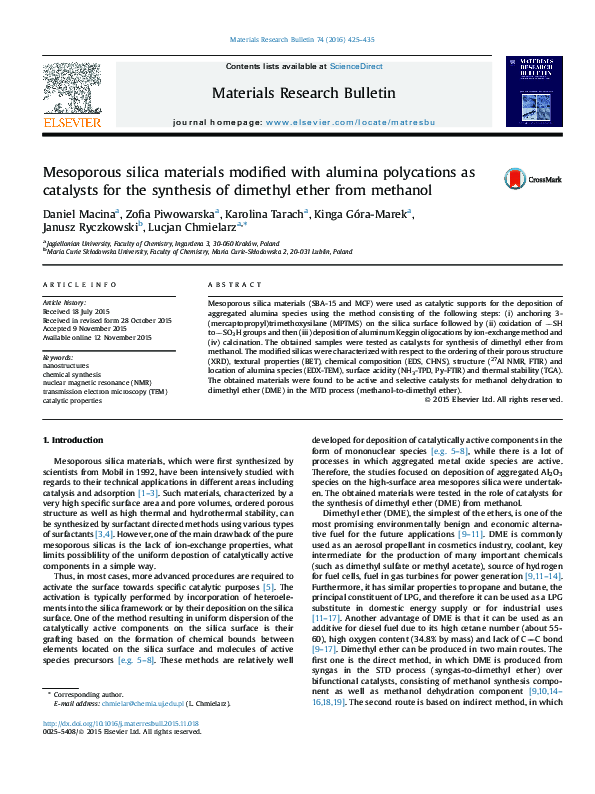 (PDF) Mesoporous silica materials modified with alumina polycations as ...
