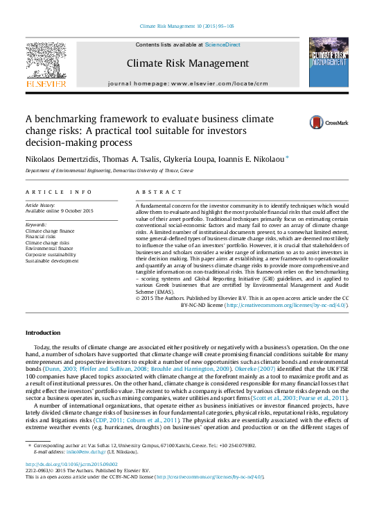 (PDF) A Benchmarking Framework to Evaluate Business Climate Change ...