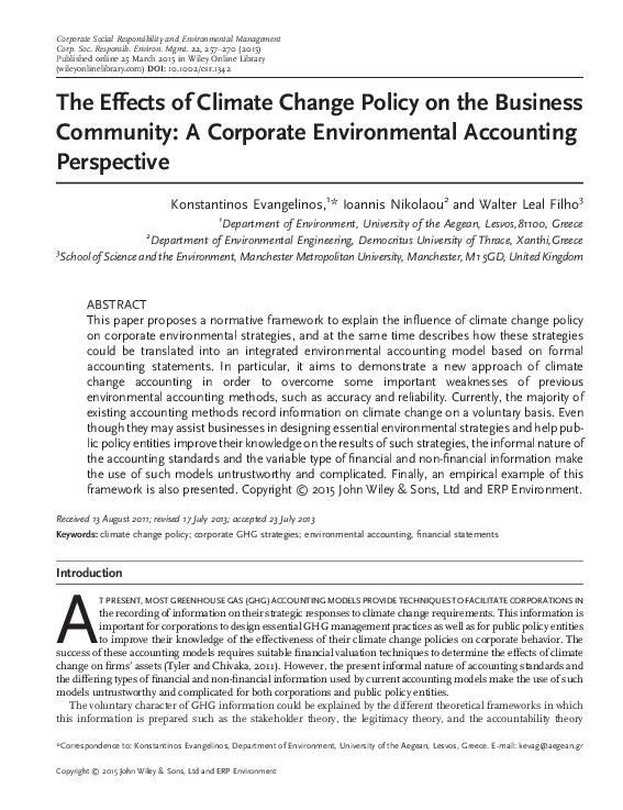 (PDF) The Effects of Climate Change Policy on the Business Community: A ...