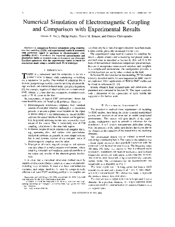 (PDF) Numerical simulation of electromagnetic coupling and comparison ...