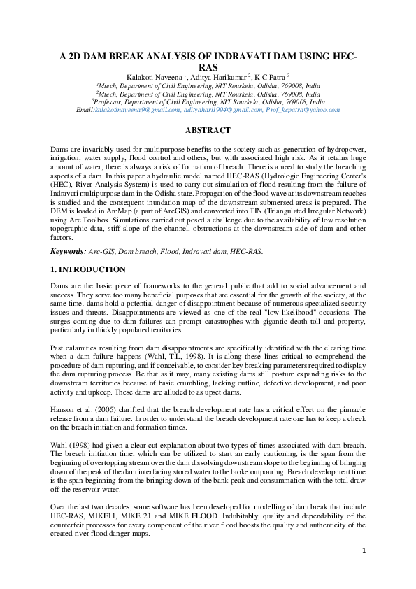 (PDF) A 2D dam break analysis of Indrāvati dam using hecras