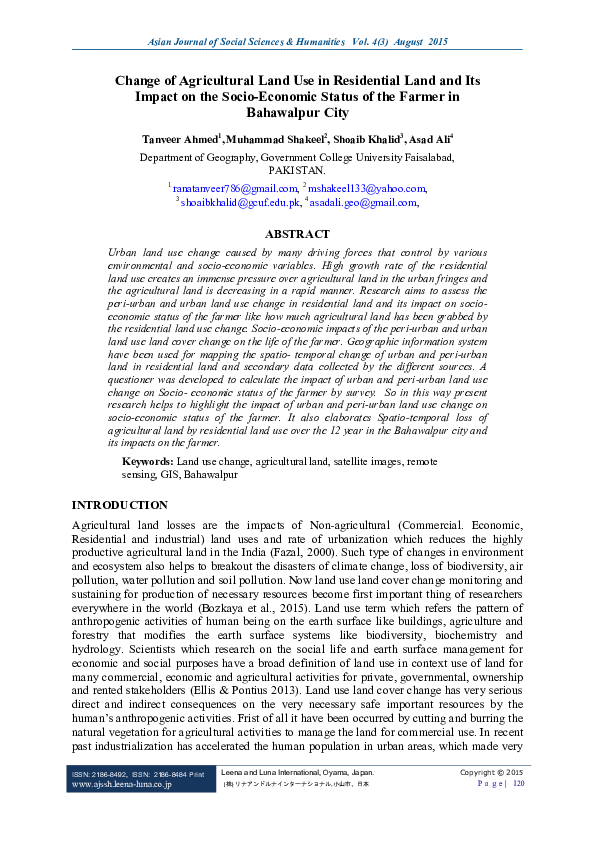 (PDF) Change of Agricultural Land Use in Residential Land and its ...