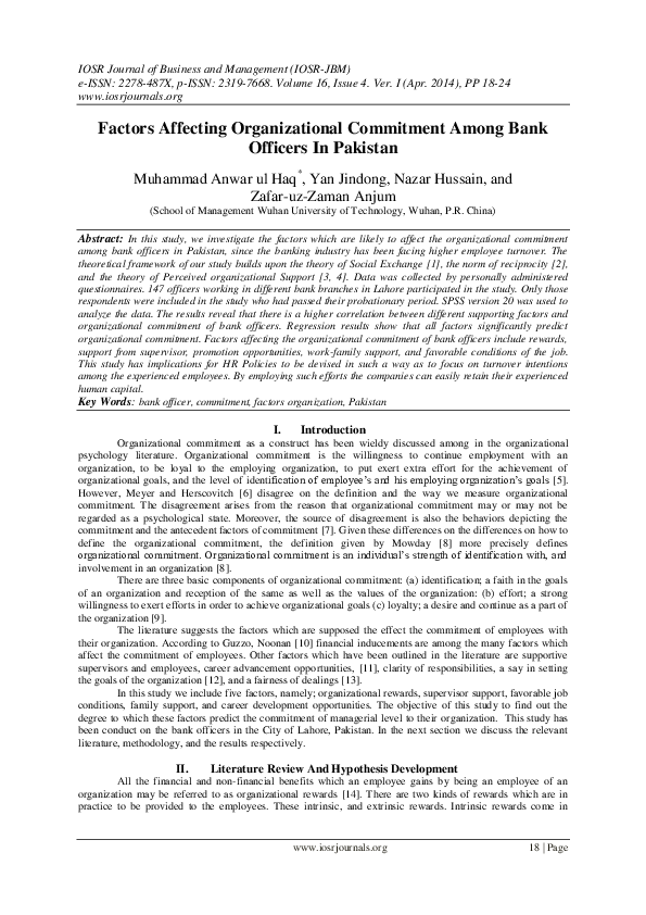 (PDF) Factors Affecting Organizational Commitment Among Bank Officers ...