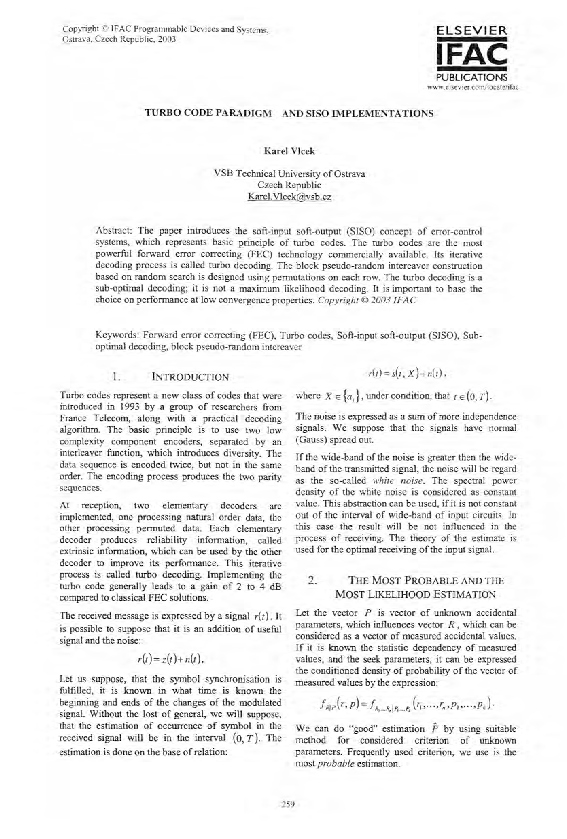 (PDF) Turbo Code Paradigm and SISO Implementations