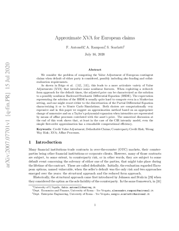 (PDF) Approximate XVA for European claims