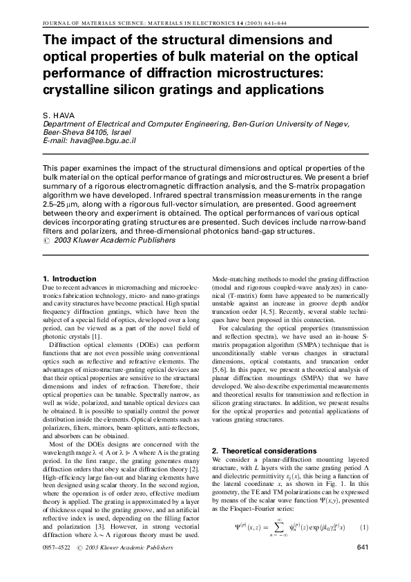 (PDF) The impact of the structural dimensions and optical properties of ...