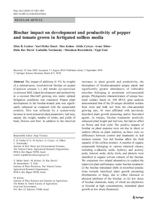 (PDF) Biochar impact on development and productivity of pepper and ...