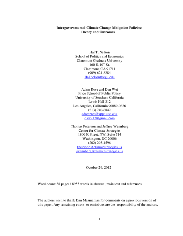 (PDF) Intergovernmental climate change mitigation policies: theory and ...