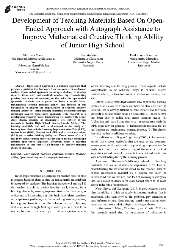 (PDF) Development of Teaching Materials Based On Open-Ended Approach ...