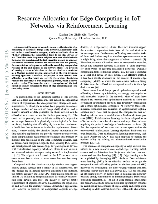 (PDF) Resource Allocation for Edge Computing in IoT Networks via ...
