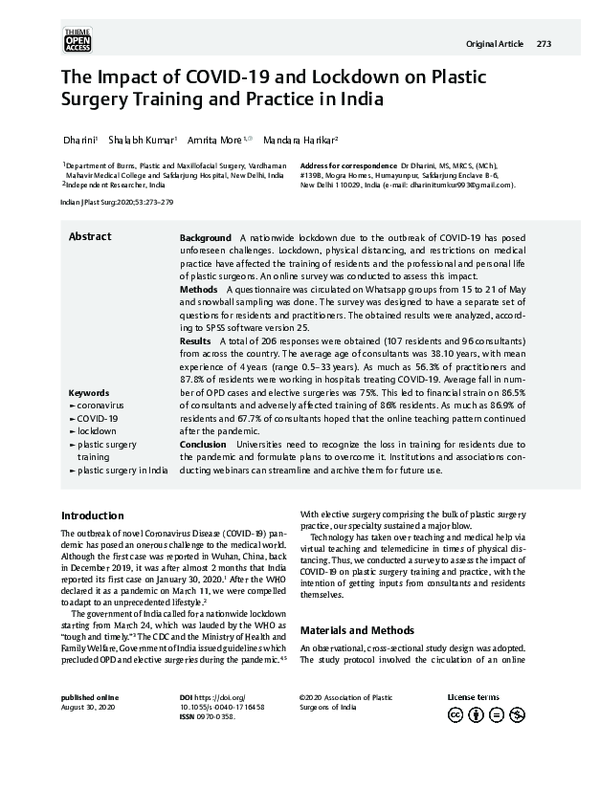 (PDF) The Impact of COVID-19 and Lockdown on Plastic Surgery Training ...