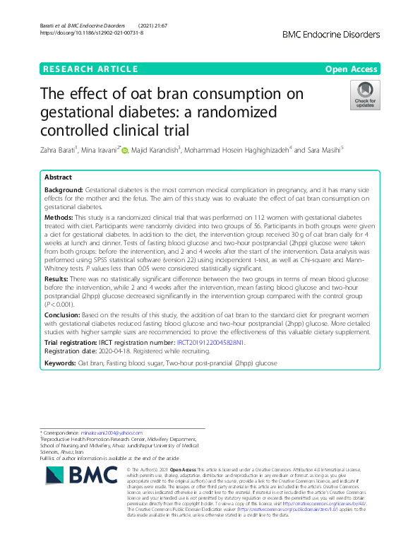 (PDF) The effect of oat bran consumption on gestational diabetes a