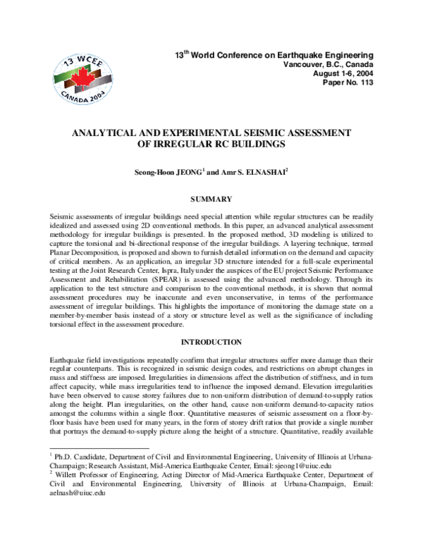 (PDF) Analytical and experimental seismic assessment of irregular RC ...