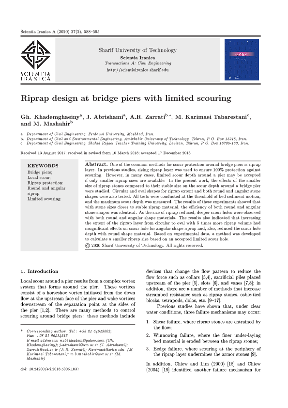 (PDF) Riprap design at bridge piers with limited scouring