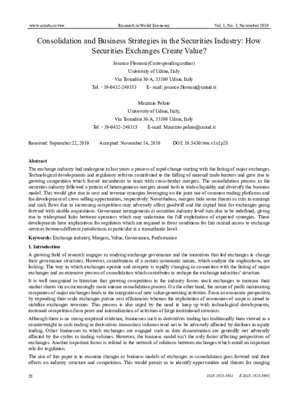 (PDF) Consolidation and Business Strategies in the Securities Industry ...