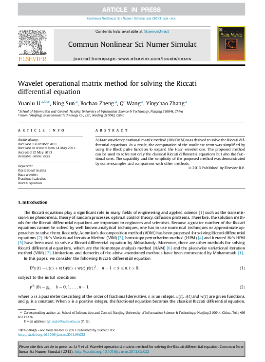 (PDF) Wavelet operational matrix method for solving fractional ...