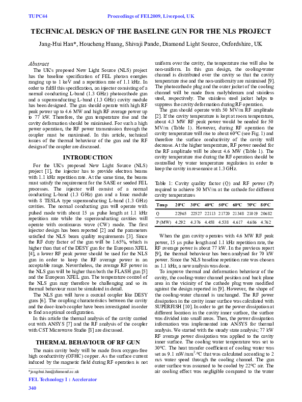 (PDF) Technical Design of the Baseline Gun for the NLS Project