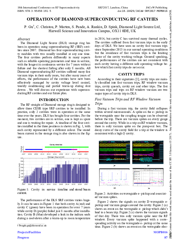 (PDF) Operation of Diamond Superconducting RF Cavities