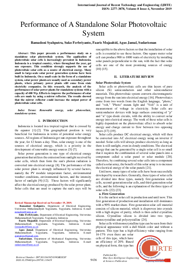 (PDF) Performance of A Standalone Solar Photovoltaic System