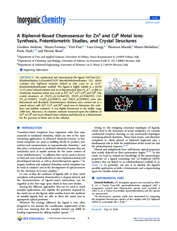 (PDF) A Biphenol-Based Chemosensor for ZnII and CdII Metal Ions ...
