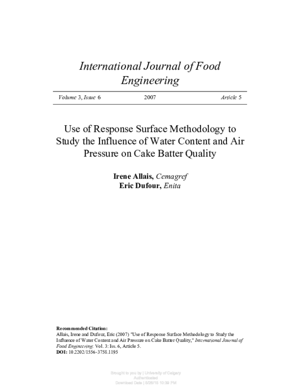 (PDF) Use of Response Surface Methodology to Study the Influence of ...