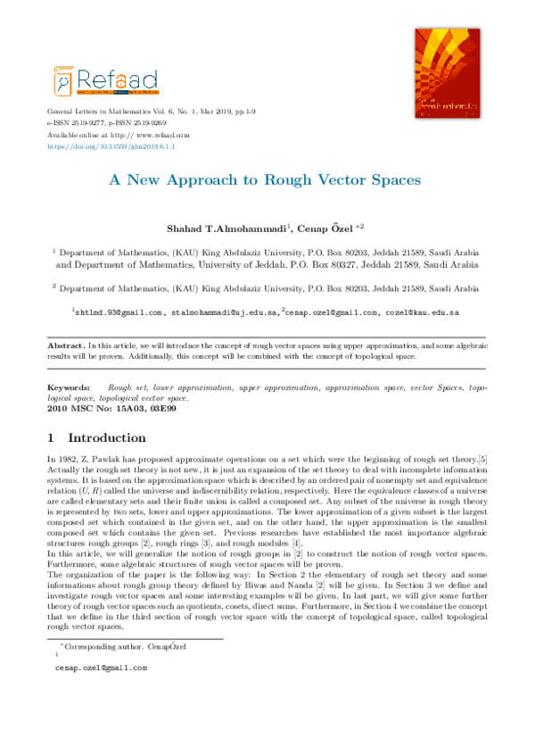 (PDF) A New Approach to Rough Vector Spaces