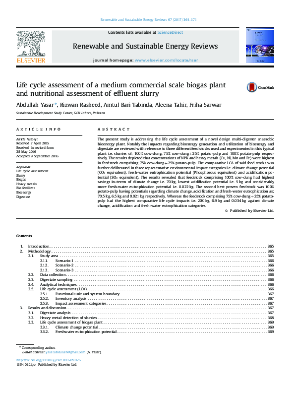 (PDF) Life cycle assessment of a medium commercial scale biogas plant ...