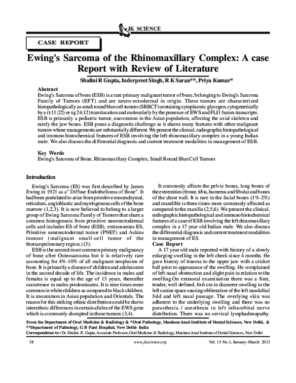 (PDF) Ewing's Sarcoma of the Rhinomaxillary Complex: A case Report with ...