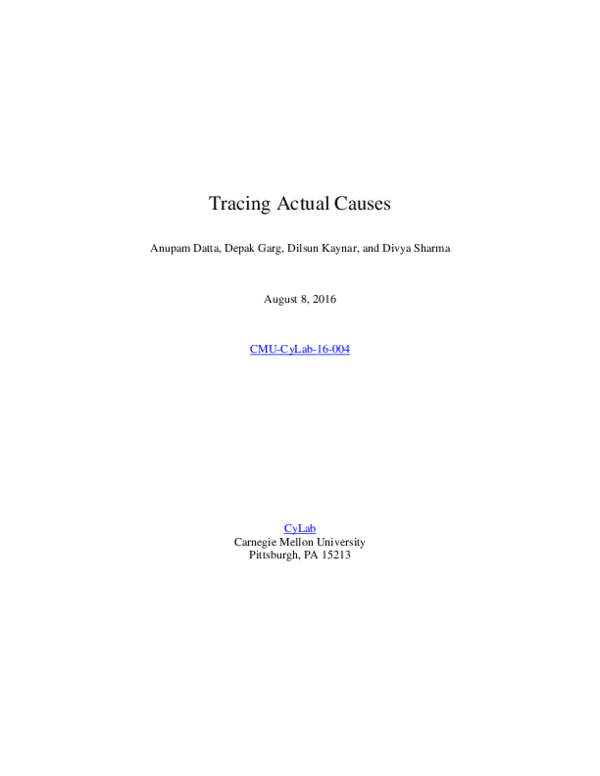 (PDF) Tracing Actual Causes (CMU-CyLab-16-004)