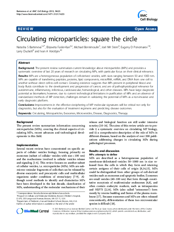 (PDF) Circulating microparticles: square the circle