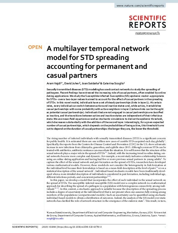 (PDF) A multilayer temporal network model for STD spreading accounting ...