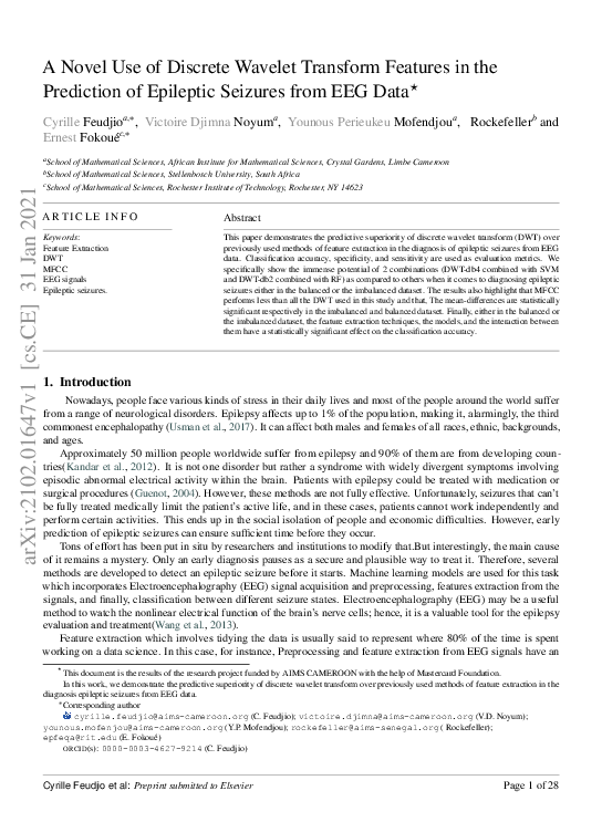 (PDF) A Novel Use of Discrete Wavelet Transform Features in the ...