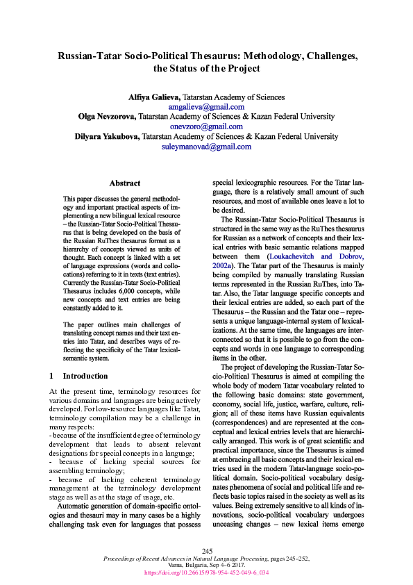 (PDF) Russian-Tatar Socio-Political Thesaurus: Methodology, Challenges ...