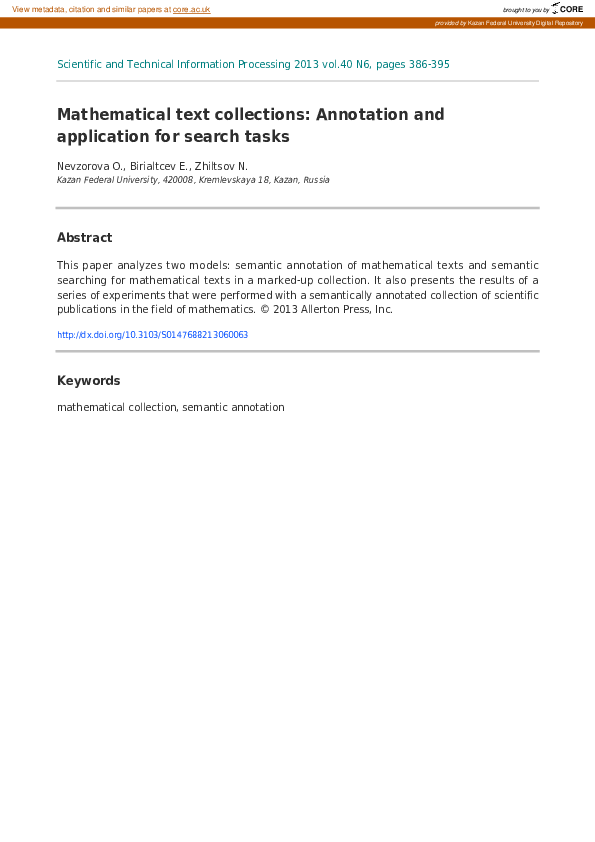 (PDF) Mathematical text collections: Annotation and application for ...