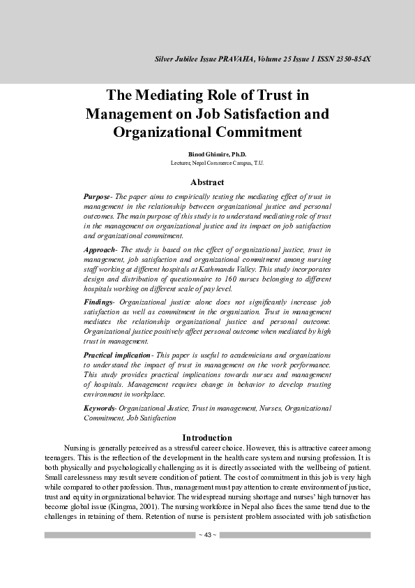 (PDF) The Mediating Role of Trust in Management on Job Satisfaction and ...