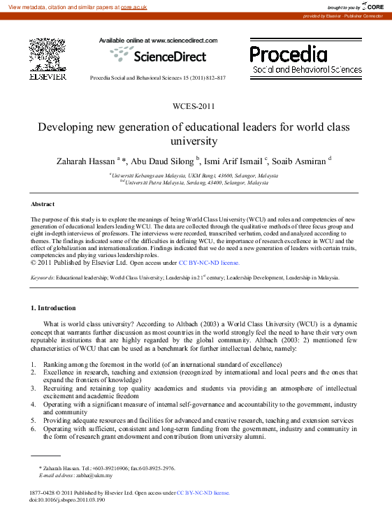 (PDF) Developing new generation of educational leaders for world class ...