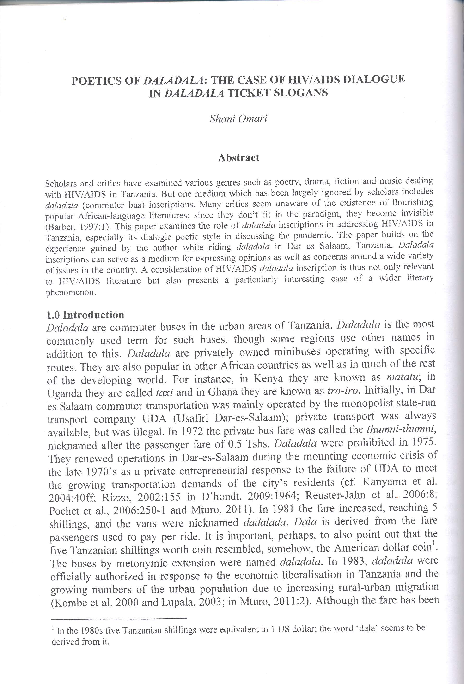 (PDF) Poetics of Daladala: The Case of HIV/AIDS dialogue in Daladala ...
